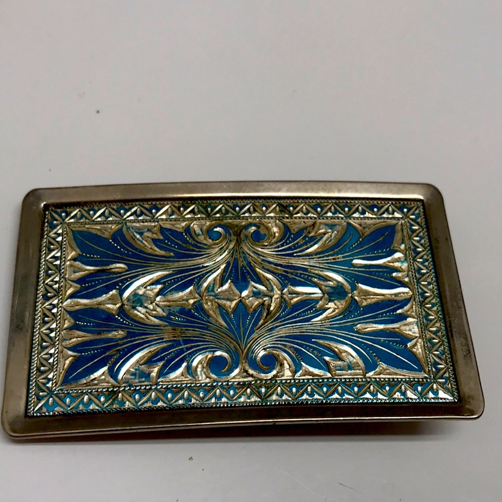 Etched Design Buckle with blue metallic finish
